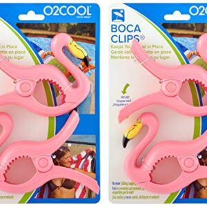 O2COOL Bocaclips - Beach Towel Clips for Beach Chairs, Patio and Pool Accessories Clothes Pins or Bag Clips - (Flamingo) 4 Clips