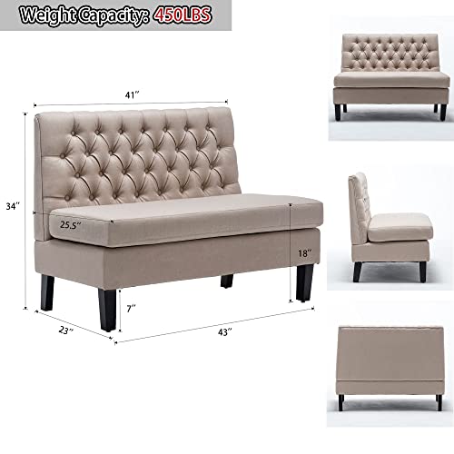 TONGLI Modern Settee Bench Banquette loveseat Sofa Button Tufted Fabric Sofa Couch Ding Bench Chair 2-Seater