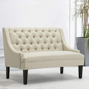 tongli 50" small modern loveseat settee sofa linen fabric 2-seat sofa couch tufted love seat dining bench with back upholstered banquette sofas for living room bedroom small space entryway