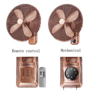 16-inch Metal Retro Wall Fan, Swinkz Mechanical / Remote Control Wall-mounted Fan, 3 Speed, Shaking Head, 100W, Retro Copper ( Color : Remote control )