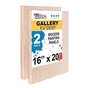 U.S. Art Supply 16" x 20" Birch Wood Paint Pouring Panel Boards, Gallery 1-1/2" Deep Cradle (Pack of 2) - Artist Depth Wooden Wall Canvases - Painting Mixed-Media Craft, Acrylic, Oil, Encaustic