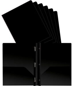 better office products black plastic 2 pocket folders with prongs, heavyweight, letter size poly folders, 24 pack, with 3 metal prongs fastener clips, black