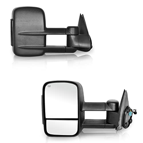 Perfit Zone Towing Mirrors Replacement Fit for 2003-2007 SILVERADO SIERRA, POWER HEATED, W/SMOKE SIGNAL,BLACK (PAIR SET)