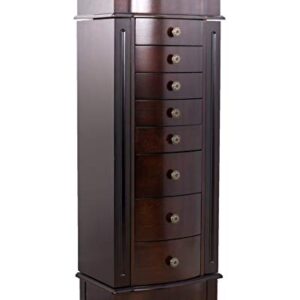 Hives and Honey Shiloh Large Jewelry Armoire Cabinet Standing Storage Chest Neckalce Organizer, Dark Walnut