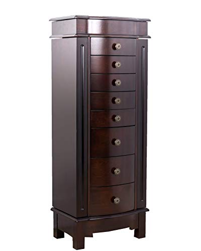 Hives and Honey Shiloh Large Jewelry Armoire Cabinet Standing Storage Chest Neckalce Organizer, Dark Walnut