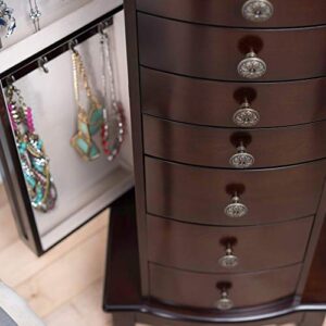 Hives and Honey Shiloh Large Jewelry Armoire Cabinet Standing Storage Chest Neckalce Organizer, Dark Walnut