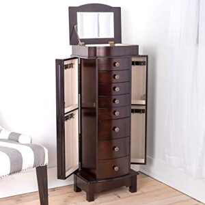 Hives and Honey Shiloh Large Jewelry Armoire Cabinet Standing Storage Chest Neckalce Organizer, Dark Walnut