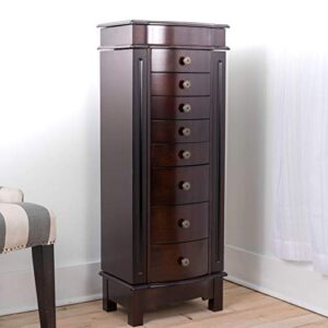 Hives and Honey Shiloh Large Jewelry Armoire Cabinet Standing Storage Chest Neckalce Organizer, Dark Walnut