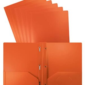 Better Office Products Orange Plastic 2 Pocket Folders with Prongs, Heavyweight, Letter Size Poly Folders, 24 Pack, with 3 Metal Prongs Fastener Clips, Orange