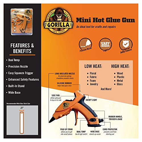 Gorilla Dual Temp Mini Hot Glue Gun, (Pack of 1)