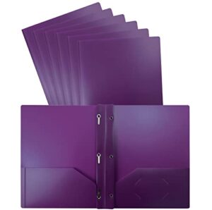 better office products purple plastic 2 pocket folders with prongs, heavyweight, letter size poly folders, 24 pack, with 3 metal prongs fastener clips, purple