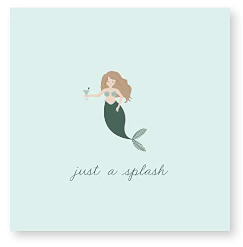 X&O Paper Goods Blue 'Just a Splash' Mermaid Beverage and Cocktail Napkins, 20pc, 5" W x 5" L