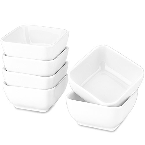 DELLING Ultra-Strong 3 Oz Ceramic Dip Bowls Set, White Dipping Sauce Bowls/Dishes for Tomato Sauce, Soy, BBQ and other Party Supplies - Set of 6