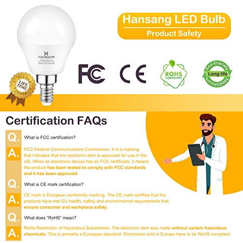 hansang 6 watt (60w Equivalent) LED Bulbs,E12 Small Base Candelabra Round Light Bulb,600 Lumen,Warm White 2700K,A15 LED Bulb Globe Shape,Non dimmable,G45 Ceiling Fan Light Bulbs (6 Pack)