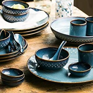 Colias Wing 2.5 Inch Vintage Blue with Brown Edge Stylish Design Multipurpose Porcelain Side Dish Bowl Seasoning Dishes Soy Dipping Sauce Dishes-Set of 4-Blue