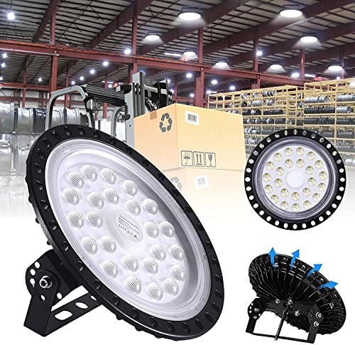 LED High Bay Light 100W, 10000LM UFO LED High Bay Light, 6000K High Bay LED Lights, IP54 Warehouse LED Lights Commercial Warehouse Area Light, Bay Lights-Bay Lighting for Garage Factory Workshop Gym