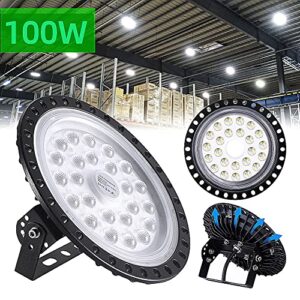 LED High Bay Light 100W, 10000LM UFO LED High Bay Light, 6000K High Bay LED Lights, IP54 Warehouse LED Lights Commercial Warehouse Area Light, Bay Lights-Bay Lighting for Garage Factory Workshop Gym