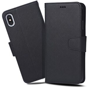 Arae Case for iPhone Xs Max PU Leather Wallet case Cover [Stand Feature] with Wrist Strap and [4-Slots] ID&Credit Cards Pocket for iPhone Xs Max 6.5 inch - Black