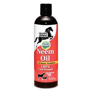 happy horse neem oil, 100% cold pressed and unrefined, cosmetic grade, add to horse fly spray, 12oz