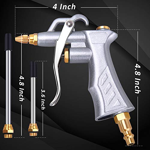 JASTIND Industrial Air Blow Gun with Brass Adjustable Air Flow Nozzle and 2 Steel Extension, Pneumatic Air Compressor Accessory Tool Dust Cleaning and Blower Gun