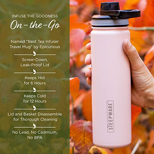 The Tea Spot Steepware Tea Tumbler and Thermos, 22oz, Tea Bottle with tea infuser for loose leaf tea or iced coffee, Sleek Double Wall Tumbler & Insulated Travel Bottle - Black