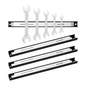 navaris set of 4 magnetic tool holder rack - 12 inch heavy duty garage wall holder strip for tools - tool bar with magnet for screwdriver, wrench