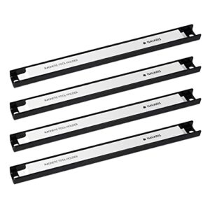 Navaris Set of 4 Magnetic Tool Holder Rack - 12 Inch Heavy Duty Garage Wall Holder Strip for Tools - Tool Bar with Magnet for Screwdriver, Wrench