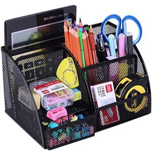 monbla mesh multi-functional stationery storage organizer office stationery case stationary caddy metal desk organizer pencil pen holder 5 compartments black