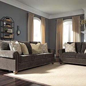 Signature Design by Ashley Stracelen New Traditional Loveseat with Nailhead Trim, Dark Brown