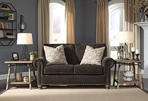 Signature Design by Ashley Stracelen New Traditional Loveseat with Nailhead Trim, Dark Brown