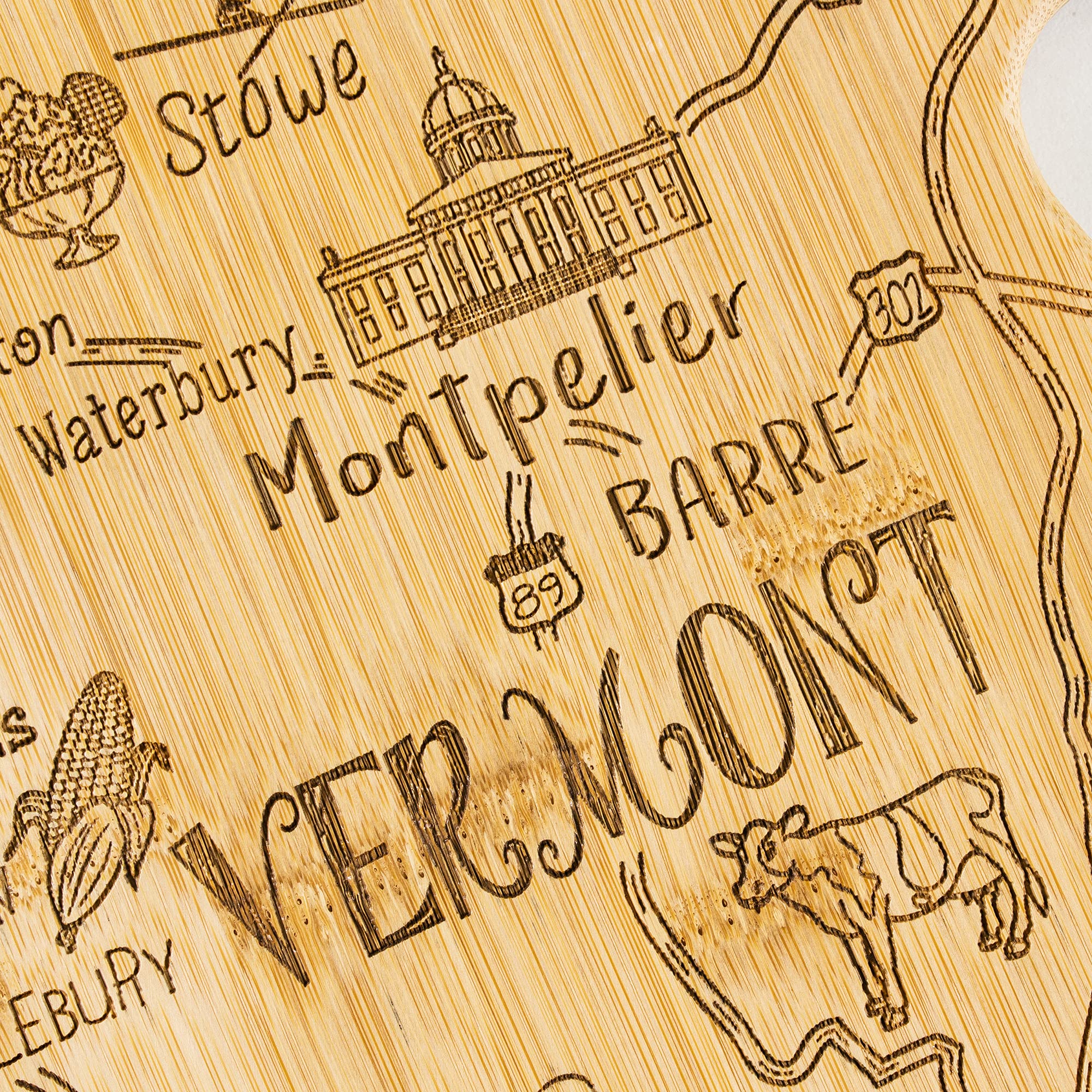 Totally Bamboo Destination Vermont State Shaped Serving and Cutting Board, Includes Hang Tie for Wall Display