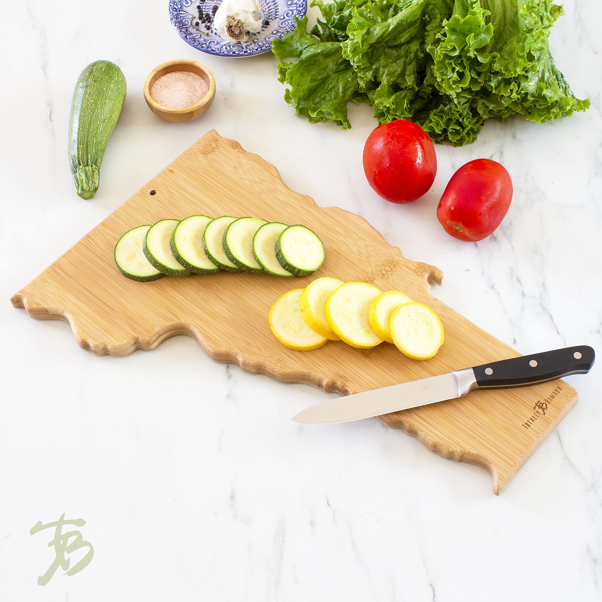 Totally Bamboo Destination Vermont State Shaped Serving and Cutting Board, Includes Hang Tie for Wall Display