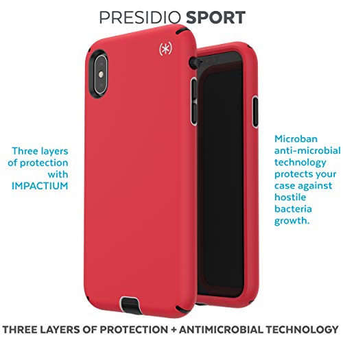 Speck Products Compatible Phone Case for Apple iPhone Xs Max, Presidio Sport Case, Heartrate Red/Sidewalk Grey/Black