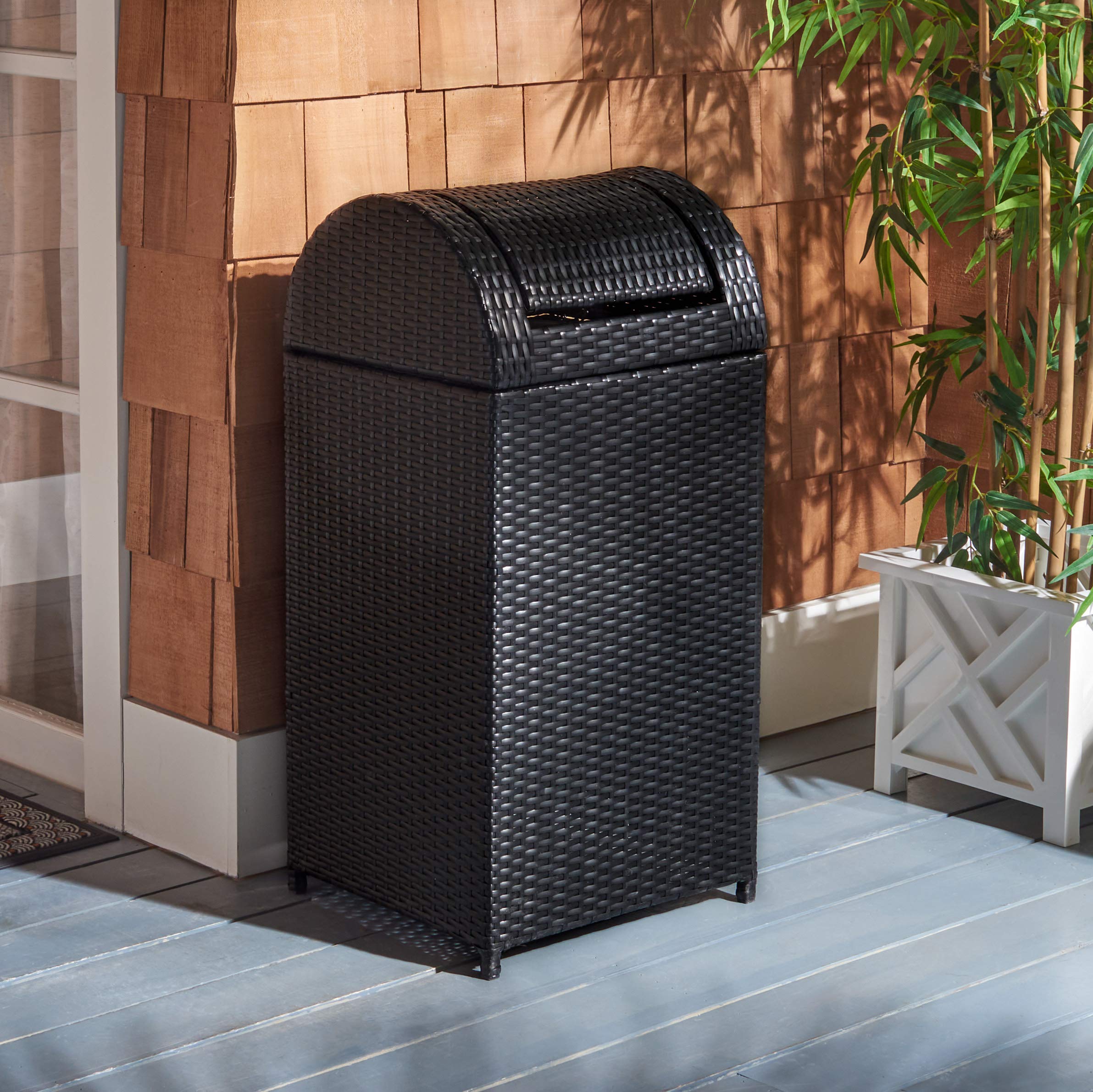 Safavieh Outdoor Collection Serapis Black Wicker Trash Bin