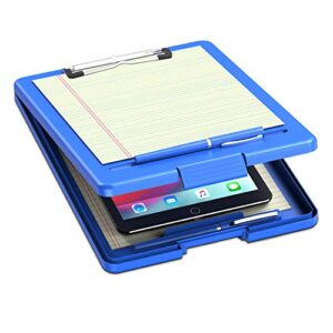 clipboard with storage, plastic storage nursing slim clipboard with low profile clip, foldable letter size for nurse, kid, salary, coach, jobsite, industrial, office(9" x 13"x 0.8", blue)