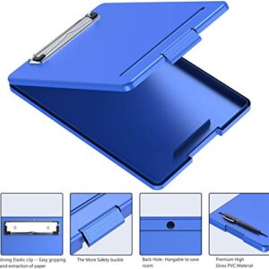 Clipboard with Storage, Plastic Storage Nursing Slim Clipboard with Low Profile Clip, Foldable Letter Size for Nurse, Kid, Salary, Coach, Jobsite, Industrial, Office(9" x 13"x 0.8", Blue)