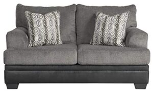 signature design by ashley millingar chenille two tone loveseat with 2 accent pillows, gray
