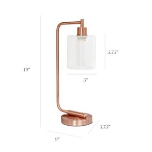 Simple Designs LD1036-RGD Bronson Antique Style Industrial Iron Lantern Desk Bedside Glass Shade Table Lamp, Rose Gold