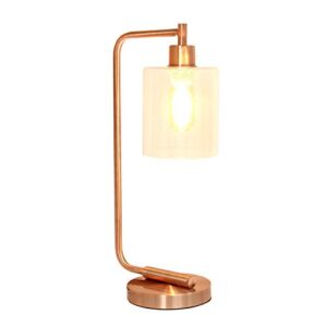 Simple Designs LD1036-RGD Bronson Antique Style Industrial Iron Lantern Desk Bedside Glass Shade Table Lamp, Rose Gold