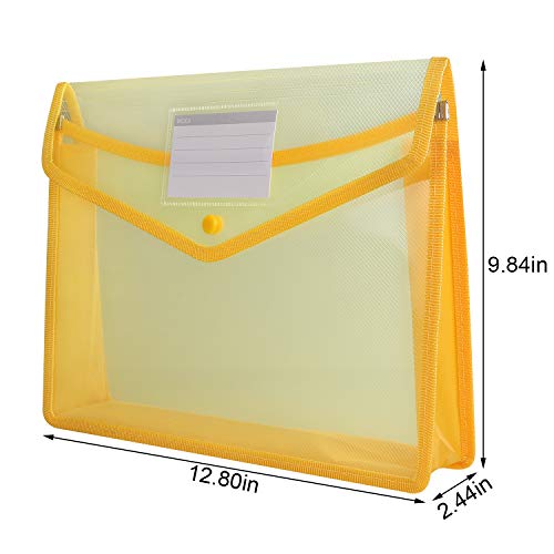 A4 Plastic Wallet Folder Envelope, CertBuy 5 Pack Waterproof Poly Envelope Plastic File Wallet Document Folder with Button Closure for School Office Home - Red Blue Yellow Green Black