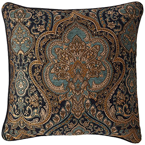 Reaowazo PALMER 20 Inch Square Damask Throw Pillow, Teal Navy Gold