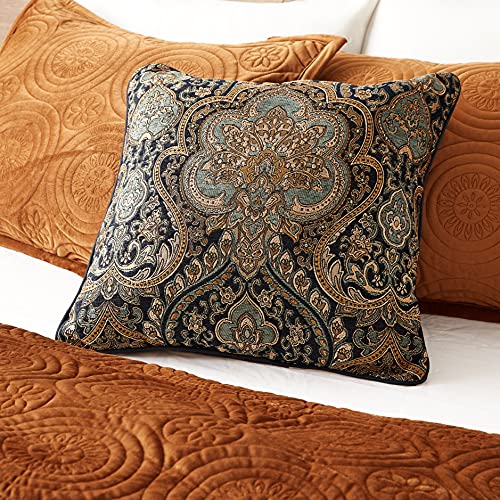 Reaowazo PALMER 20 Inch Square Damask Throw Pillow, Teal Navy Gold