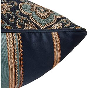 Reaowazo PALMER 20 Inch Square Damask Throw Pillow, Teal Navy Gold