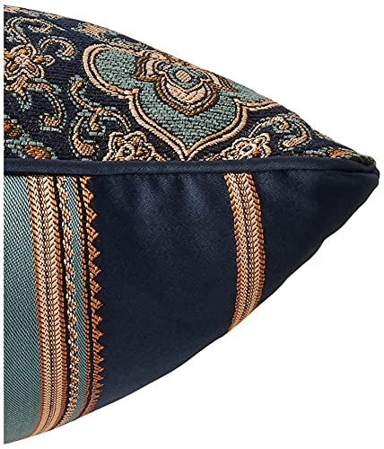 Reaowazo PALMER 20 Inch Square Damask Throw Pillow, Teal Navy Gold