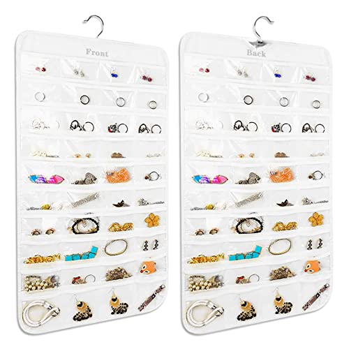 DonYeco 1 Pack Hanging Jewelry Organizer, 80-Pocket Jewelry Organizer Hanging, for Jewelry Earring Necklace Bracelet Ring Storage Travel Holder