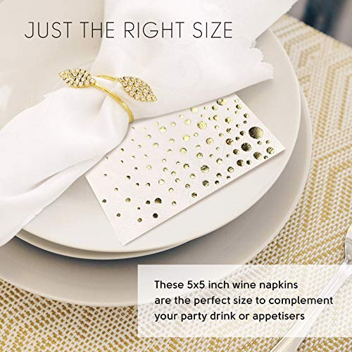 Stylish 5x5 Inch Gold Napkins -100 Pack of White and Gold Cocktail Napkins - Add Sparkle to Your Event with Party Napkins - 3 Ply Gold Paper Napkins - Disposable Wedding Napkins or Dessert Napkins