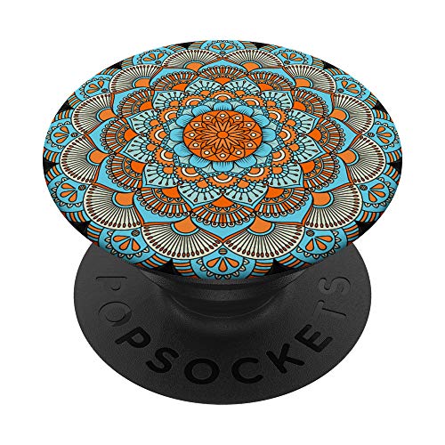 Boho Mandala Flower Pattern - Orange And Blue PopSockets Swappable PopGrip