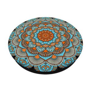 Boho Mandala Flower Pattern - Orange And Blue PopSockets Swappable PopGrip