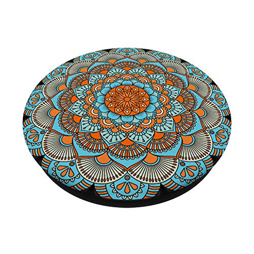 Boho Mandala Flower Pattern - Orange And Blue PopSockets Swappable PopGrip