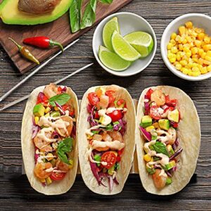 Taco Holders Stainless Steel Set of 4, Oven&Grill&Dishwasher Safe, Taco Accessories for Taco Tuesday Party, Easy-To-Hold Handle, Smooth Edge for Safe Use